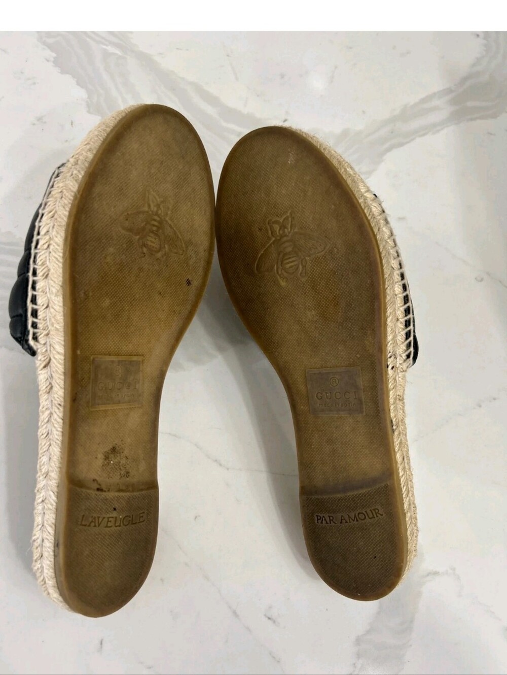 GUCCI Black Nappa Matelasse Gold GG Marmont Espadrille Slide Sandals 10 US = 41 - Picture 7 of 15
